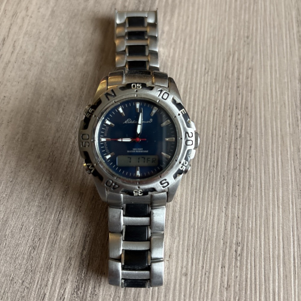 Eddie Bauer Men V8V018 Compass Bezel Quartz Analog Digital Stainless SteelWatch